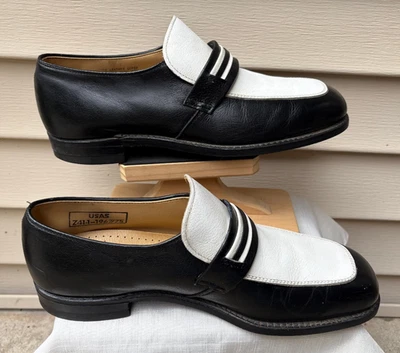 Vtg Thom McAn Black White Leather Loafer Dress Shoes USAS Z41-1 Men 9C Narrow - Image 1 of 4