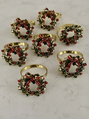 Corona de Navidad Servilleteros Anillos Metal Colorido Juego de 7 Vacaciones Tono Dorado Foto 1 de 4