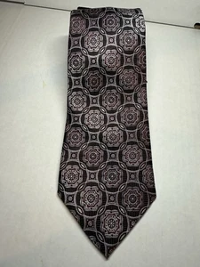 Pronto Uomo Couture Silk Tie XXL 67.75” Burgundy Gray Geometric Medallion Italy - Picture 1 of 6