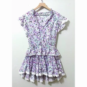 Misa Los Angeles Lillian Tiered Mini Dress Lavender Dot Print Size Large - Picture 1 of 9