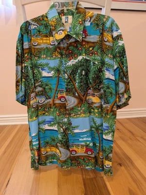 Винтажная гавайская рубашка 90-х 2000-х Kahala «Вуди» автомобили тропический размер M сделано в США - Изображение 1 из 4