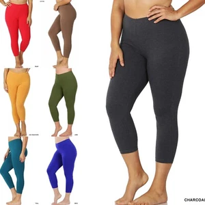 1XL 2XL 3XL Cotton Capri Leggings Soft Stretch Elastic Waist Yoga Light Workout - Picture 1 of 36