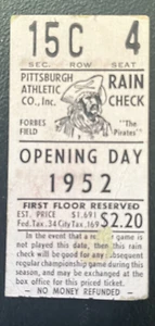 VINTAGE 1952 PIRATES OPENING DAY TICKET STUB-4/18/52-BOB FRIEND CAREER WIN #7 - Bild 1 von 2