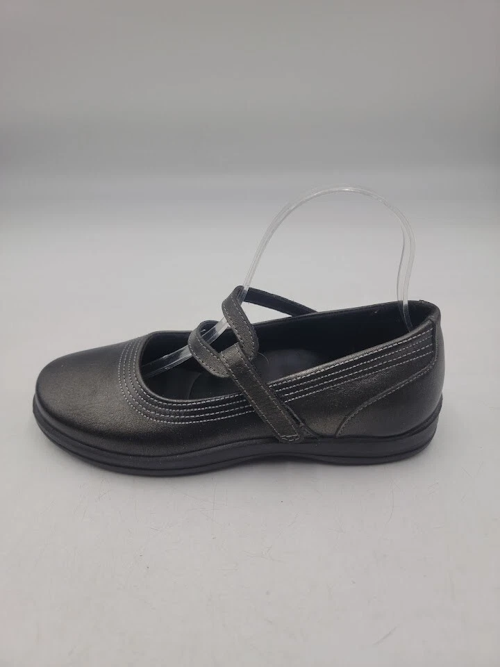 Apex Women's Sz 6M Janice Pewter Mary Jane Flat Comfort Metallic Gray Shoes — 第 1/4 张图片