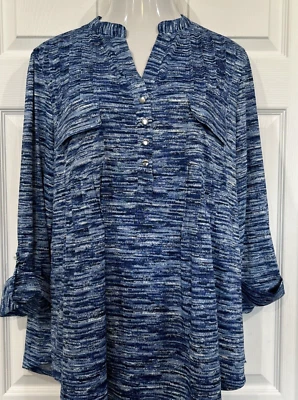 Blusa túnica tejida elástica Cocomo Top Azul Denim Look Talla Grande 2X Foto 1 de 4