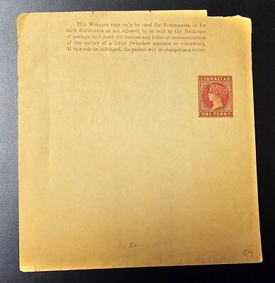 Gibraltar Queen Victoria QV Newspaper Wrapper One Penny Unused Mint Nice Wrap - Image 1 of 4