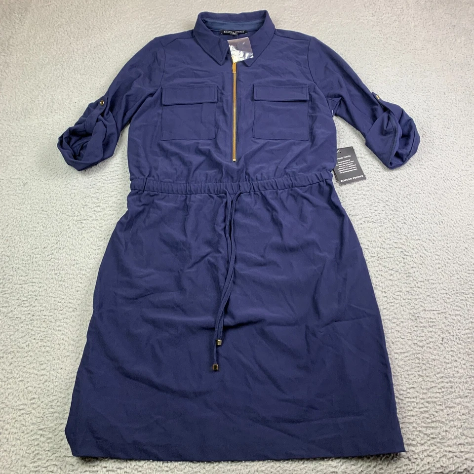 Vestido Boston Proper para mujer L frontal cremallera bolsillos de carga cintura ceñida mangas enrollables Foto 1 de 4