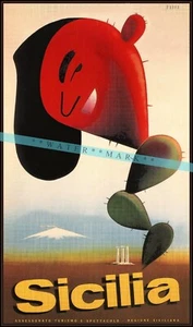 Sicili Italy 1953 Mediterran Island Vintage Poster Print Retro Style Wall Art - Picture 1 of 4