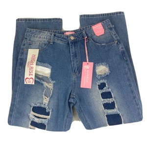 Bambus Jeans Gr. 13 High Rise Waist Skinny Stylisch Rad Blue Distressed Faded - Bild 1 von 12
