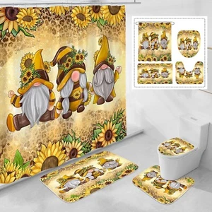 4 Pcs Beach Shower Curtain Set with Non-Slip Rug, Toilet Lid Cover and Mat, S... - Picture 1 of 6