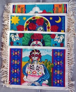 Canvas Day of the Dead Placemat Southwest Southwestern Design Western Set of 4 - Picture 1 of 6