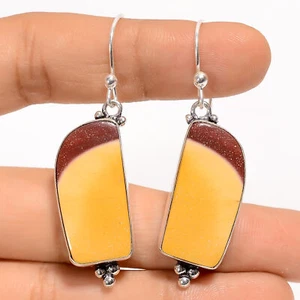 Natural Mookaite Gemstone 925 Silver Handmade Dangle Earrings 2" ARE-4122 - Picture 1 of 3