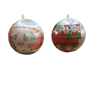 Vintage Satin Ball 1989 Boy Girl 1988 Santa Train Christmas Ornaments lot  - Picture 1 of 5