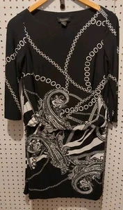 White House Black Market Dress XS Black White Long Sleeve Floral - Picture 1 of 3
