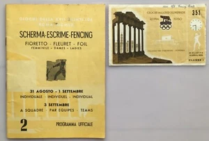 1960 Olympic Games Fencing Programme & Ticket Rome September 3rd - 9/3/60 - Foil - Picture 1 of 5