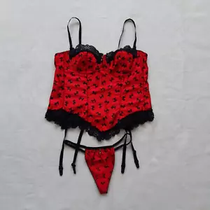ESCORA Vintage Korsett 90B EU/40B US/40B/UK rot Satin Spitze Borte sexy Dessous - Bild 1 von 16