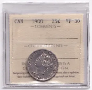 Canada 1900 Twenty Five Cent 25c Silver Coin ICCS Graded VF 20 .925 Silver - Picture 1 of 2