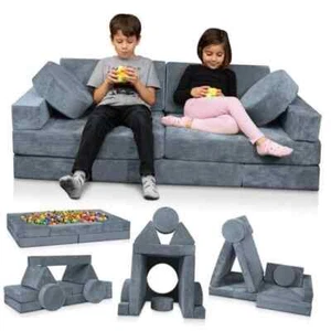 Modular Kids Play Couch 14pcs Gray Sofa Set w/ Triangles for Playroom - Picture 1 of 6