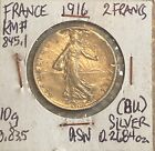1916 FRANCE Antique Silver 2 Francs French Coin w La Semeuse Sower Woman