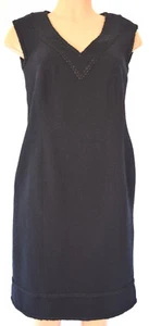 CHANEL NAVY BREADED V-NECK/BOTTOM DETAIL SLEEVELESS PENCIL DRESS SIZE 46  - Picture 1 of 11