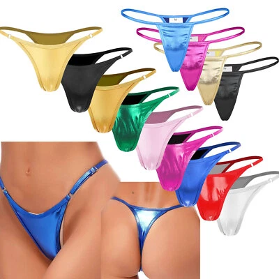 DE Damen Wetlook Mini String G-String Tanga T-Back Metallic Micro Bikini Slips - Bild 1 von 2