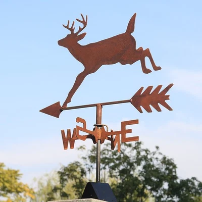 Weathervane Outdoor Deer Steel Weathercock Yard Wind Vane Wind Speed Roof Mount - Image 1 of 4