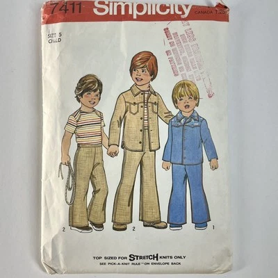 VTG Simplicity7411 Bell-Bottom Pants & Shirt Jacket Size 5 Child Sewing Pattern - Image 1 of 2