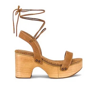 Free People Aurora надежном сабо сандалии серо-коричневый шнурует вверх деревянный каблук туфли на платформе новый - Изображение 1 из 4