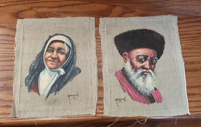 Kazarian Óleo sobre Lienzo 1976 "Retratos de hombre y mujer árabes" sin marco conjunto de 2 Foto 1 de 4