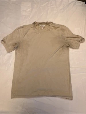 Helmut Lang Shirt Mens Large Creme Raw Edge Hem Slit Short Sleeve Utility FLAWs - Image 1 of 4