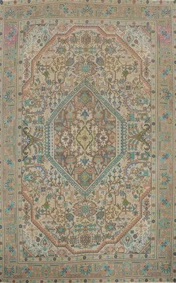 Alfombra tradicional vintage de lana beige 8x11 hecha a mano alfombra de salón Foto 1 de 4