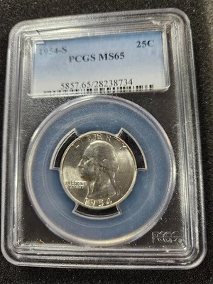 🌟 1954-S George Washington Silver Quarter U.S. BU Coin PCGS MS65 - Image 1 of 2