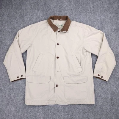 LL Bean Jacket Mens XL Beige Brown Corduroy Collar Chore Barn Coat Cotton - Image 1 of 4