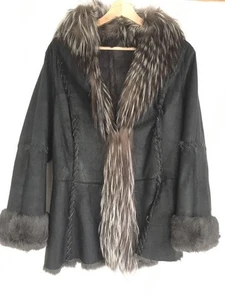 Montagna Malacca Coat Fox Collar Rabbit Fur Lining Warm Luxury Women  US S-M - Picture 1 of 19