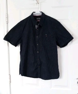 LON NYC Men’s Size Large Button Down Shirt Navy Blue 100% Cotton Short Sleeve  - Picture 1 of 7