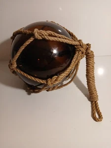 Boya flotador de pesca de vidrio japonés grande bola red con cuerda ámbar oscuro 32" cir - Imagen 1 de 13