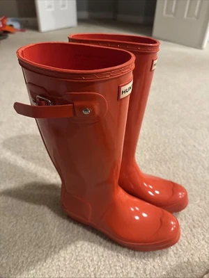 New Hunter Rubber Boots Women's ORG Tall Gloss Burnt Orange Sz6 - Image 1 of 4