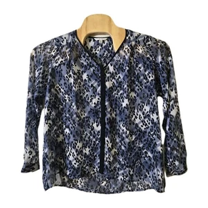 Cabi transparente Bluse Animalprint blau schwarz 3/4 Arm V-Ausschnitt Oberteil Größe Large - Bild 1 von 5