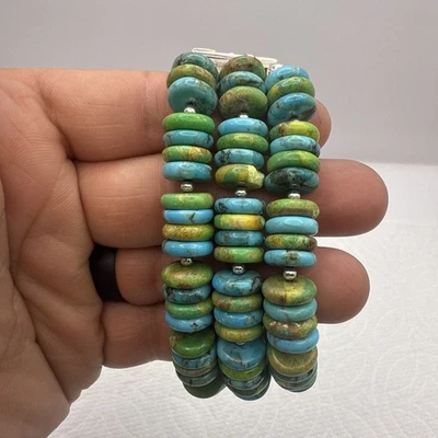 Винтажная магнитная застежка Jay King Mine Finds 3 нити многоцветная бирюза серебро  - Изображение 1 из 4