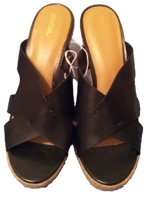 Merona Slide Shoes Black Size 11 Slip-ons Solid 3" Braided Wedge Straw Heel NWOB - Image 1 of 4