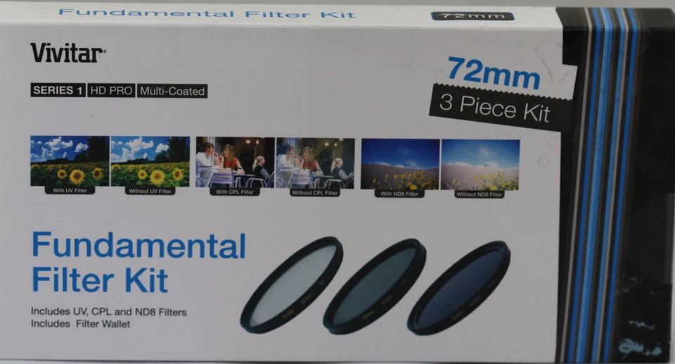 Vivitar 3 Piece Multi-Coated HD Filter Set 72mm UV CPL ND8 Circular Polarizer - Image 1 of 1