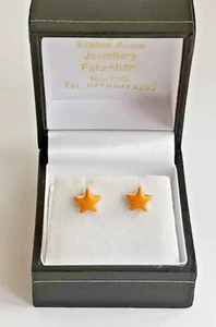 925 Sterling SILVER STAR STUDS matt orange enamel face earrings 8x8mm 1g - Imagen 1 de 12