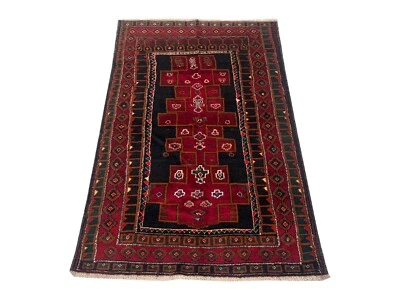 Vintage Hand Made Faded Afghan Oriental Tribal Geometric Area Red Rug 5'6x3'7 - Image 1 of 4