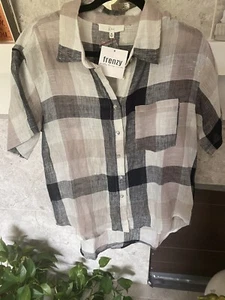 Womens Kleises New Linen Cotton Shirt Button Up Short Sleeve With Bra Top NWT$59 - Picture 1 of 10