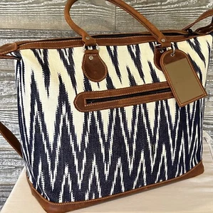 Guatemalan Blue / White Travel Weekend Large Tote Bag - Picture 1 of 8