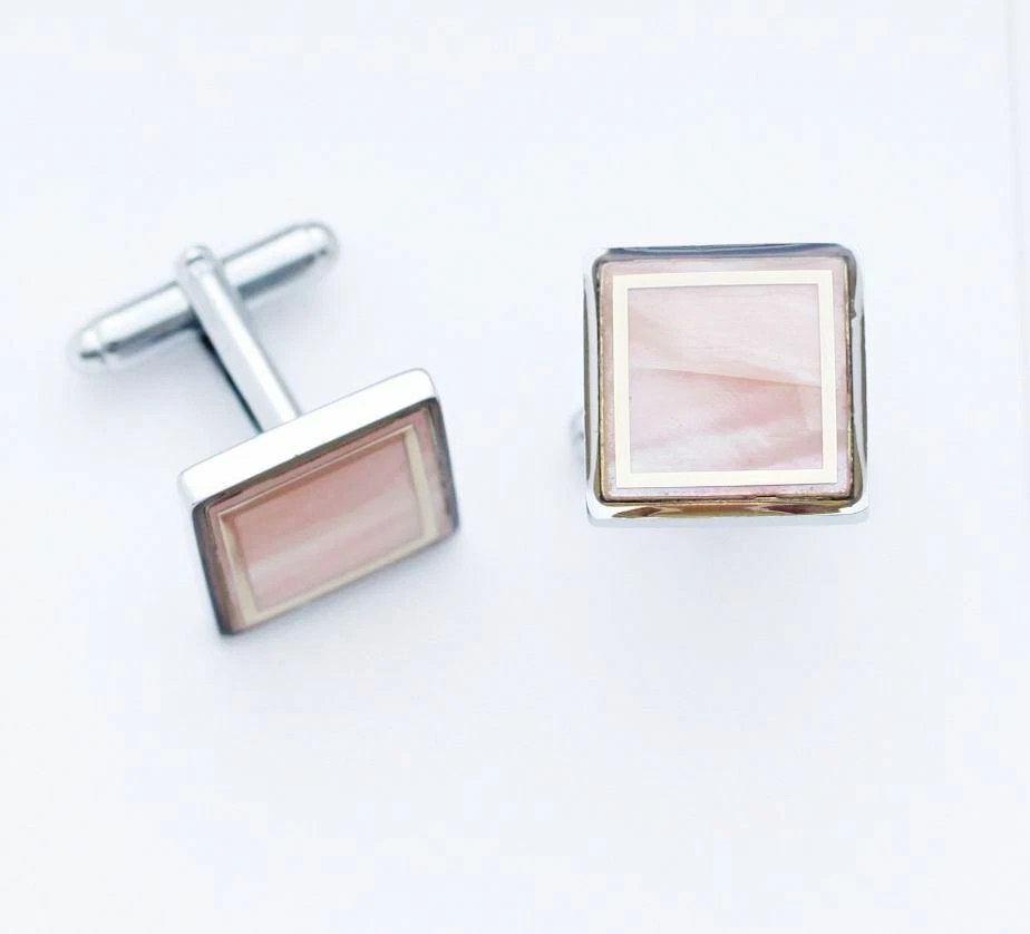 C0260 GEMELOS GEMELOS ORO LÍNEA CUADRADA BRILLANTE ROSA MADREPERLA ESMALTE Foto 1 de 1