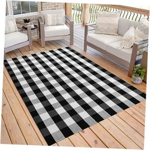 Buffalo Plaid Area Rug 5 x 7 Ft 6'7" x 4'11" (Rectangular) Black and White - Picture 1 of 7