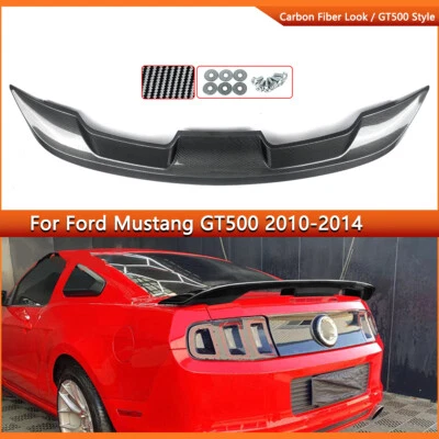 Fits 2010-2014 Ford Mustang 2020 GT500 Style Carbon Look Rear Trunk Spoiler Wing - Image 1 of 4