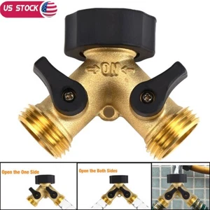 Y Valve Connector Outdoor 2 Way Brass Garden Hose Splitter Adapter Water ¾” - Picture 1 of 10