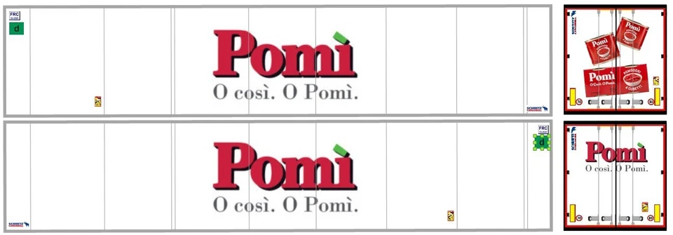 Nuova Grafica " O COSI' O POMI' " sfondo bianco x semirimorchi frigo Herpa 1/87 - Immagine 1 di 1